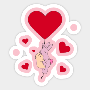 Valentine Bunny Hamster Heart Baloon Sticker